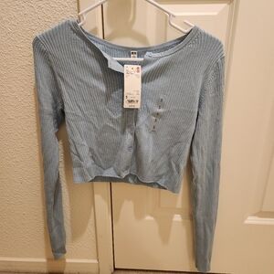Uniqlo Light Blue Ribbed Cropped Cardigan